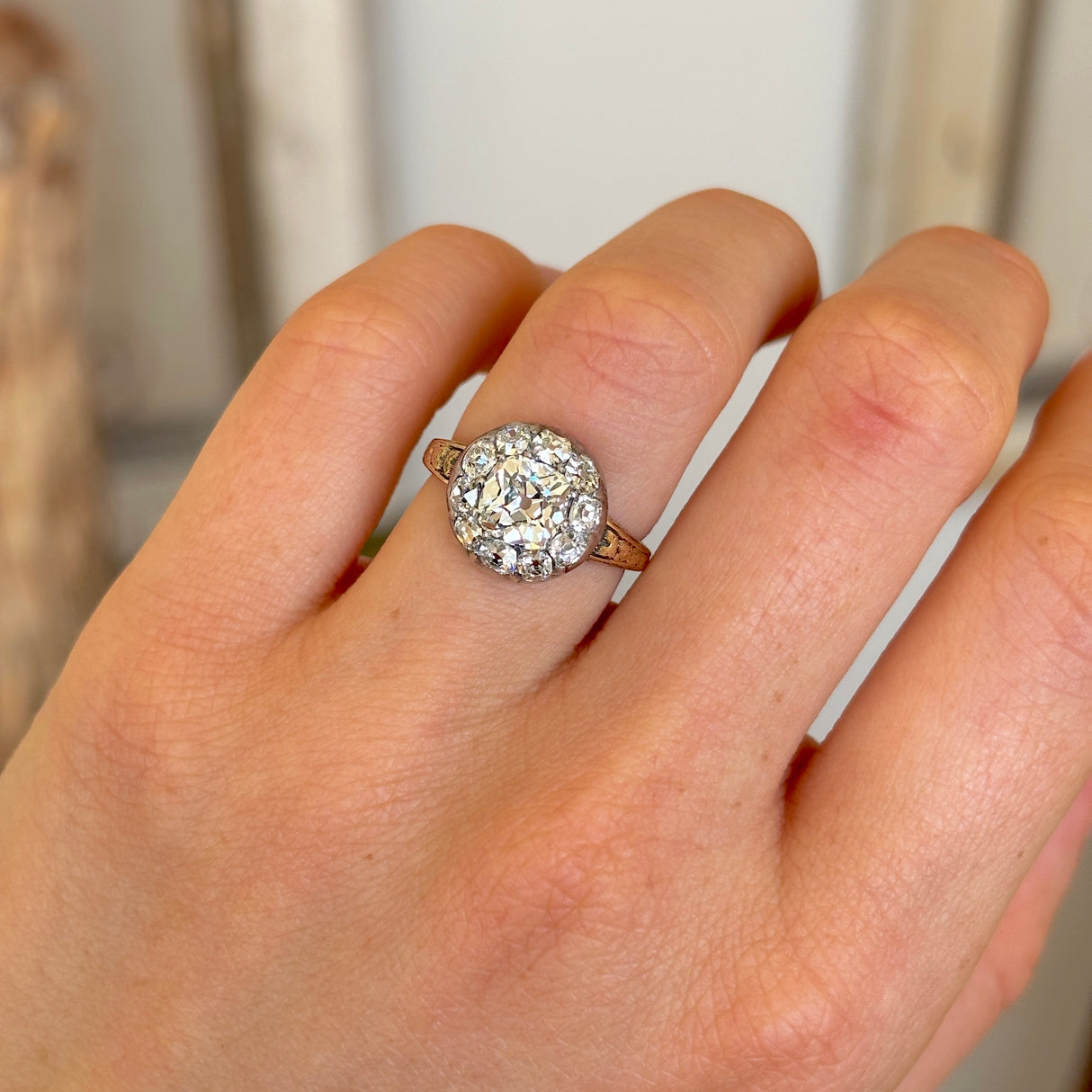 Antique, Georgian old mine-cut diamond cluster ring
