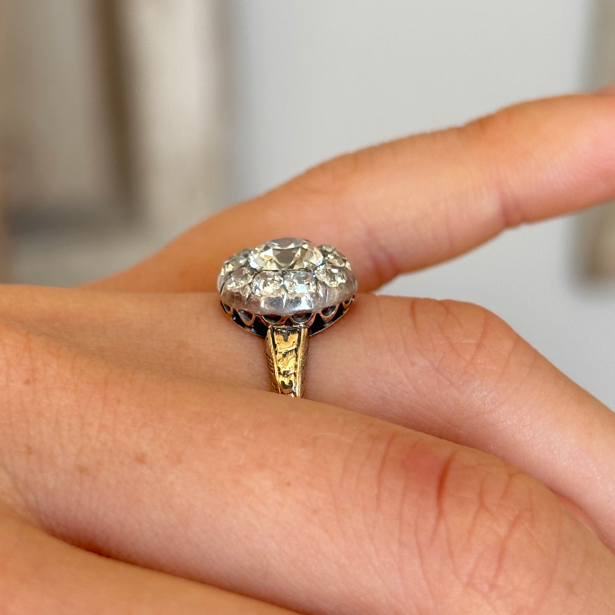 Antique, Georgian old mine-cut diamond cluster ring