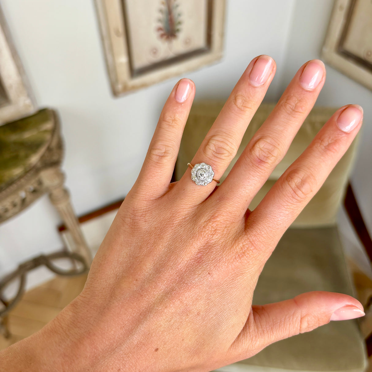 Vintage, 1950s diamond cluster engagement ring