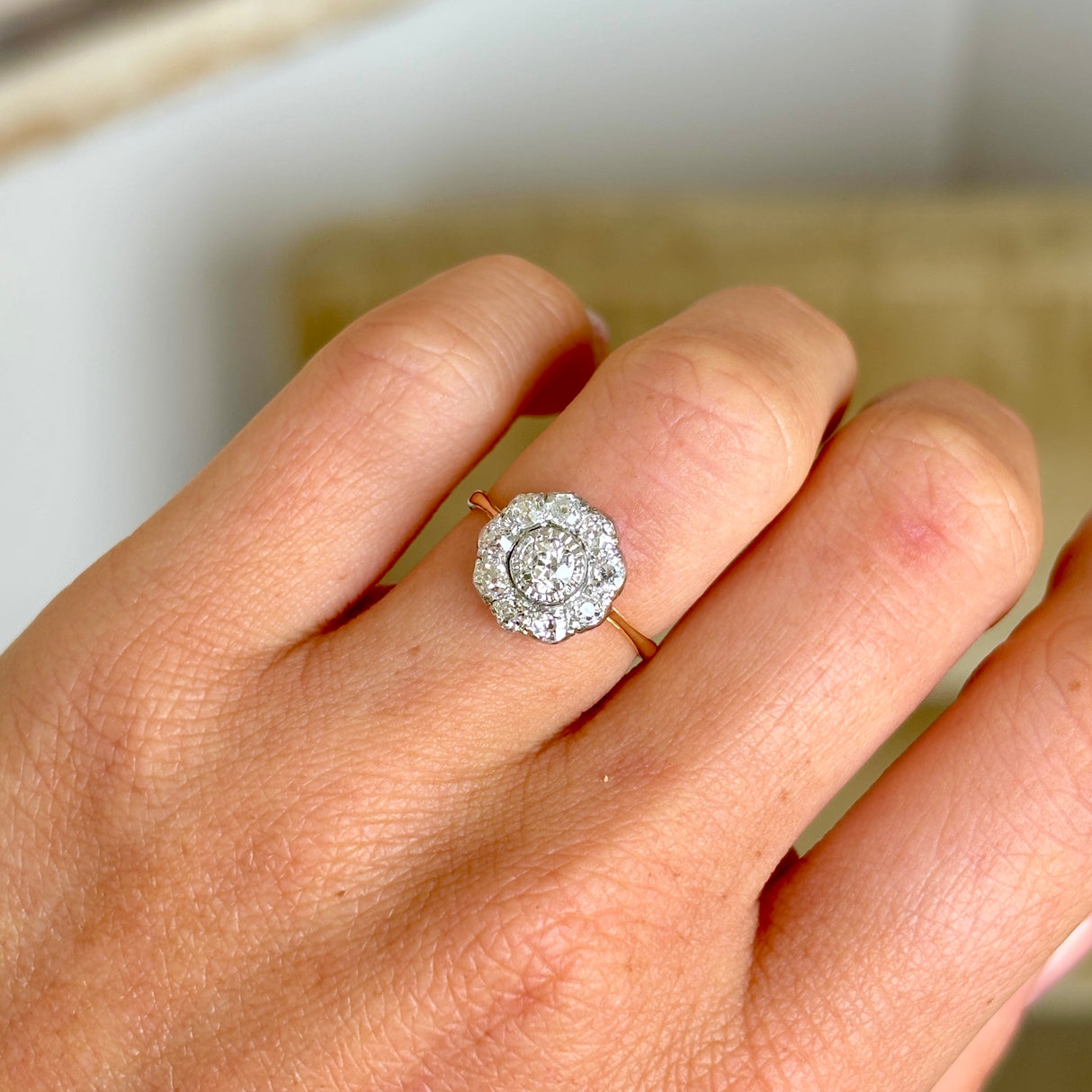 Vintage, 1950s diamond cluster engagement ring