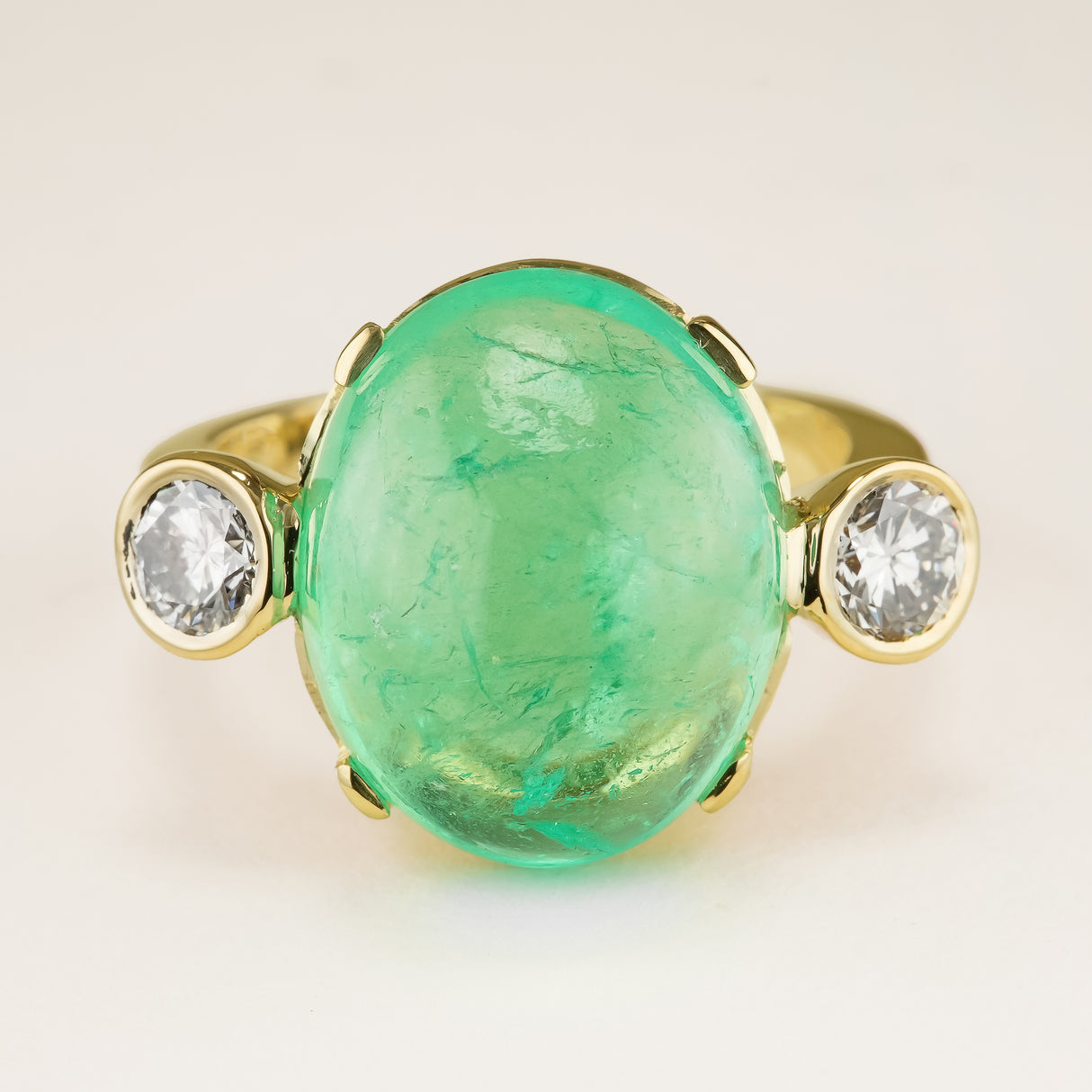 Vintage, 1980s 12ct cabochon emerald & diamond three-stone ring