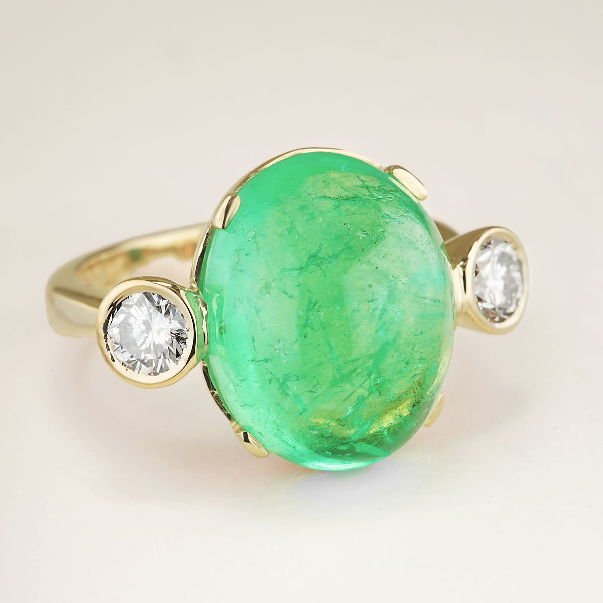 Vintage, 1980s 12ct cabochon emerald & diamond three-stone ring