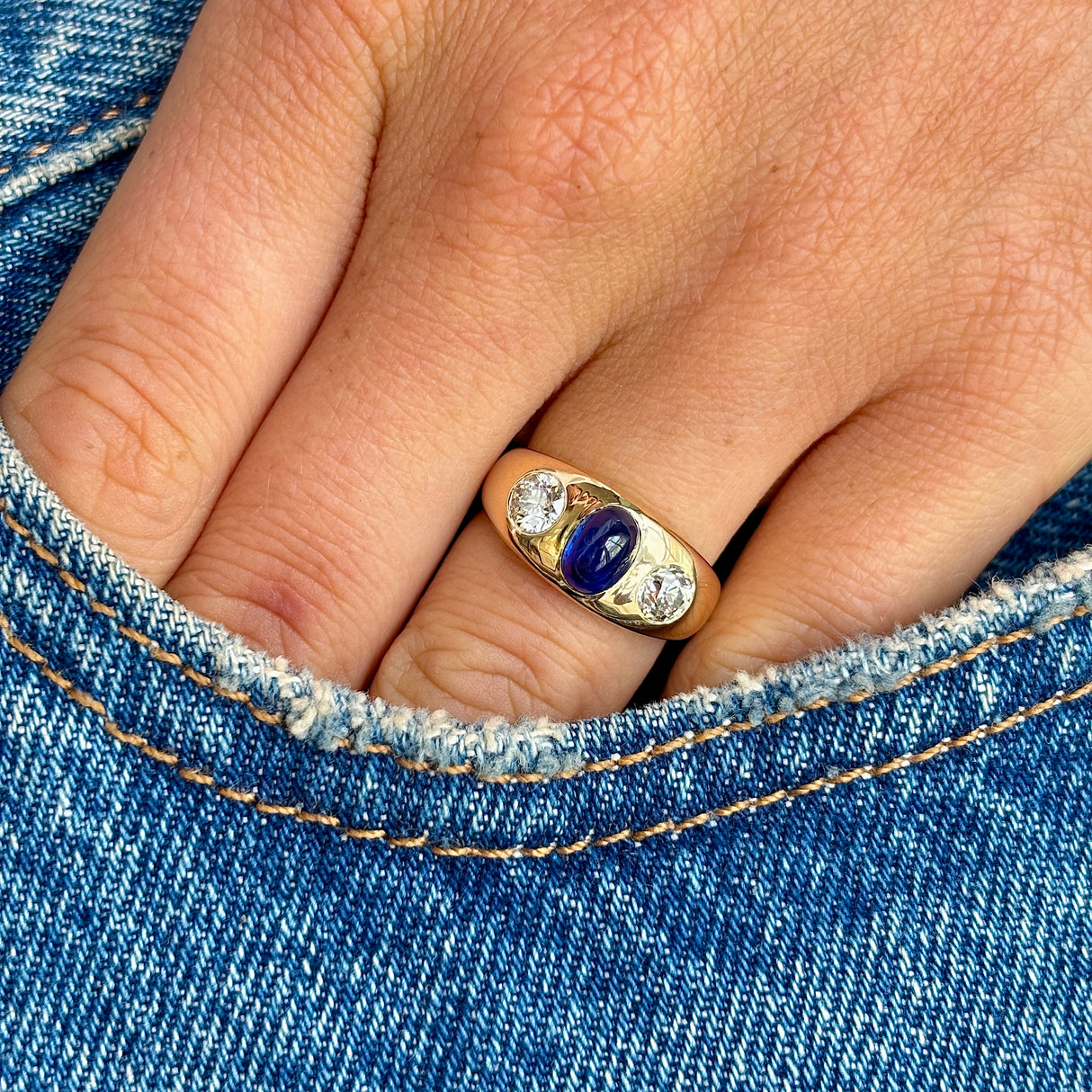 Antique, Victorian sapphire & diamond three-stone ring