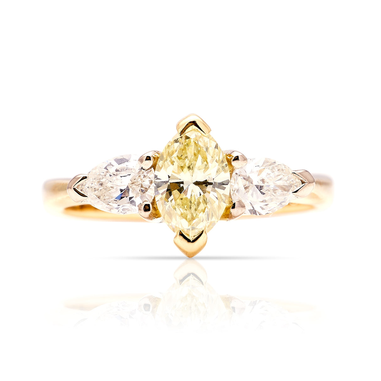 Contemporary, Early 2000s yellow & white diamond three-stone ring