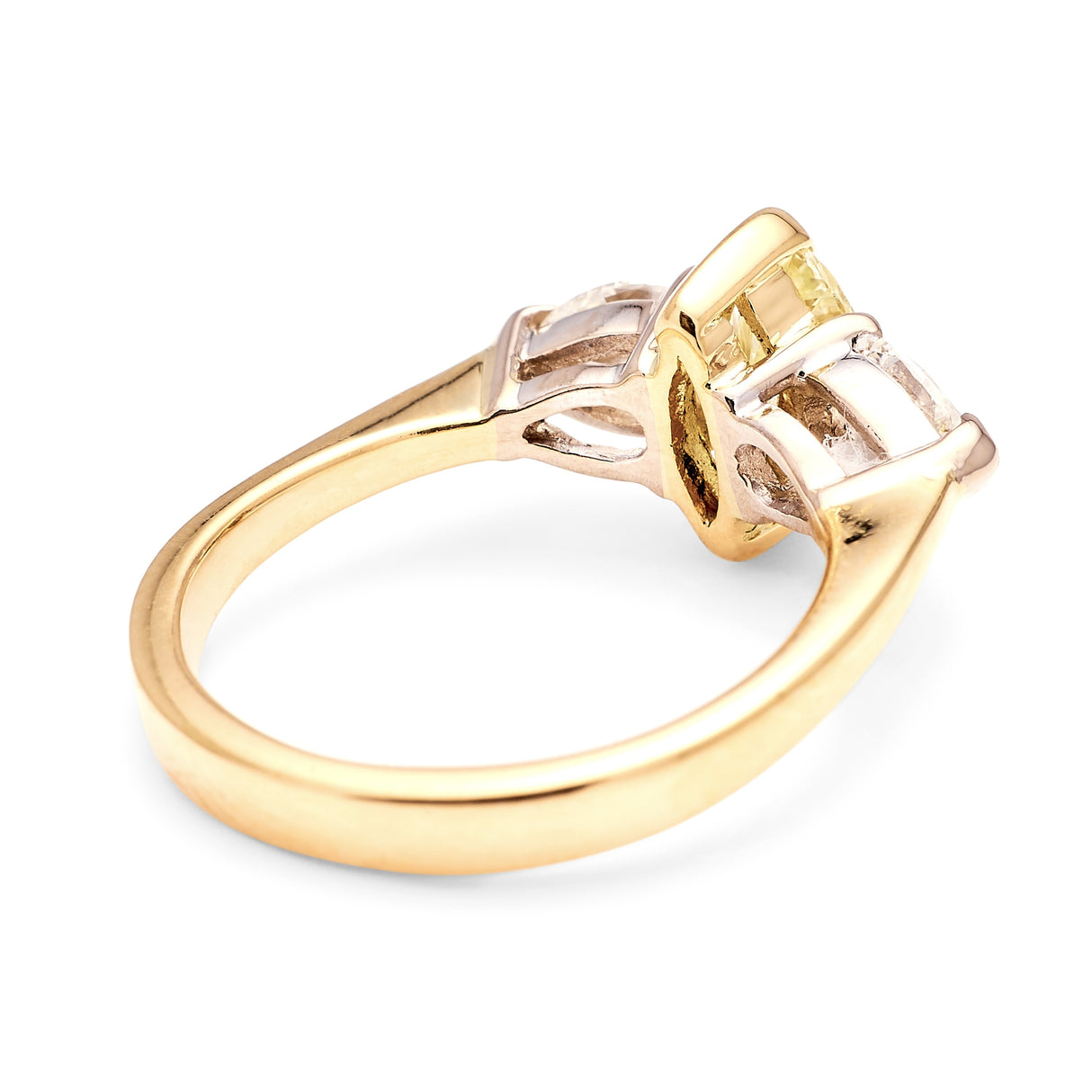 Contemporary, Early 2000s yellow & white diamond three-stone ring