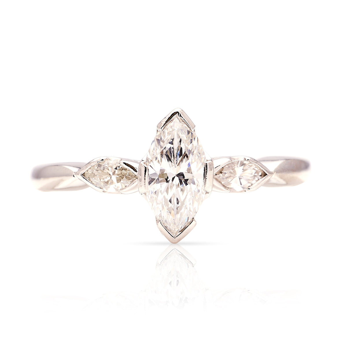 Vintage, 1950s marquise-cut diamond three-stone ring