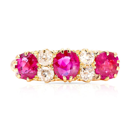 Antique, Edwardian Burmese ruby & diamond three-stone ring