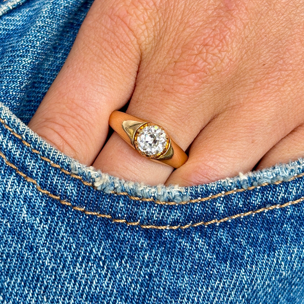 Antique, Victorian solitaire old cut diamond ring