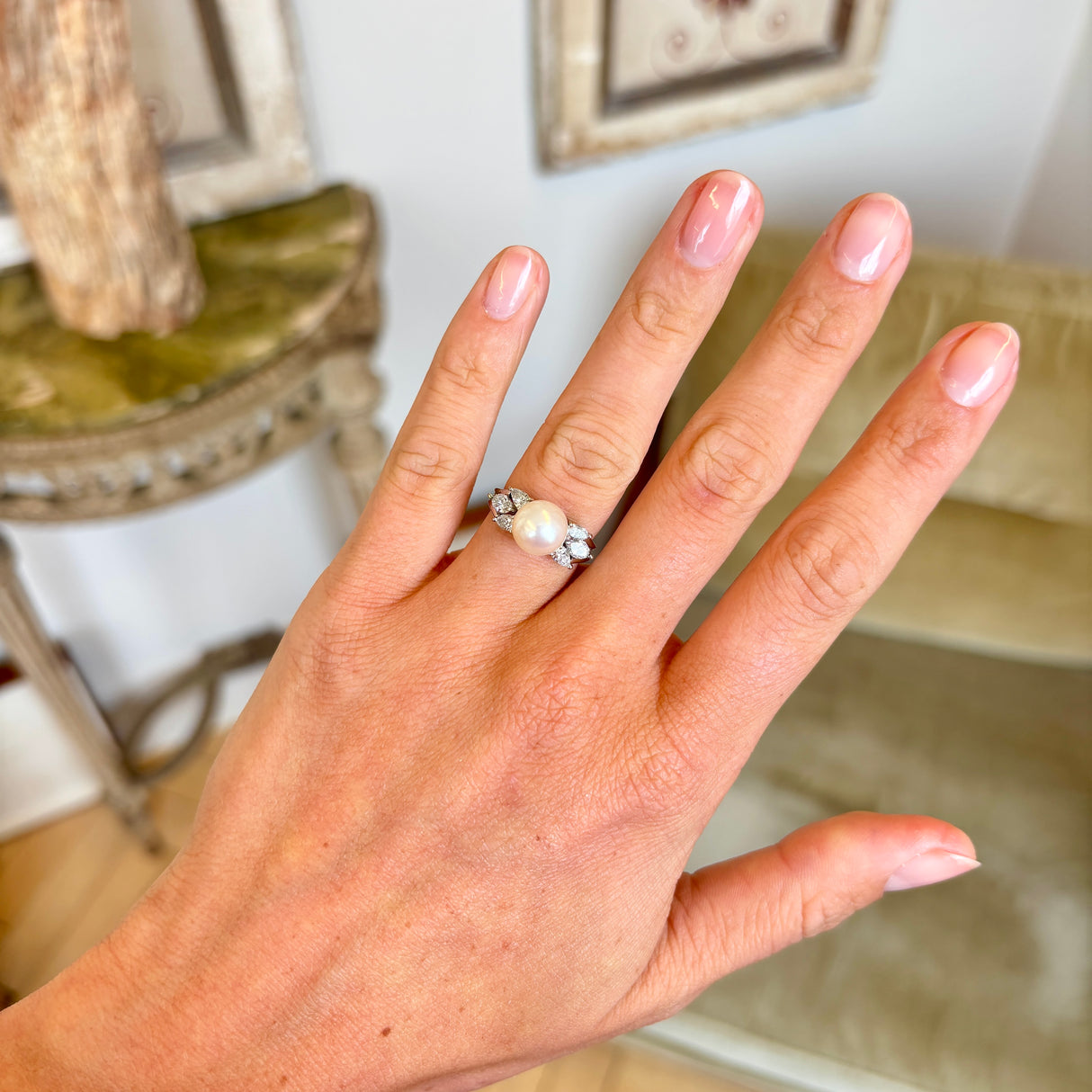 Vintage, 1950s pearl & diamond ring