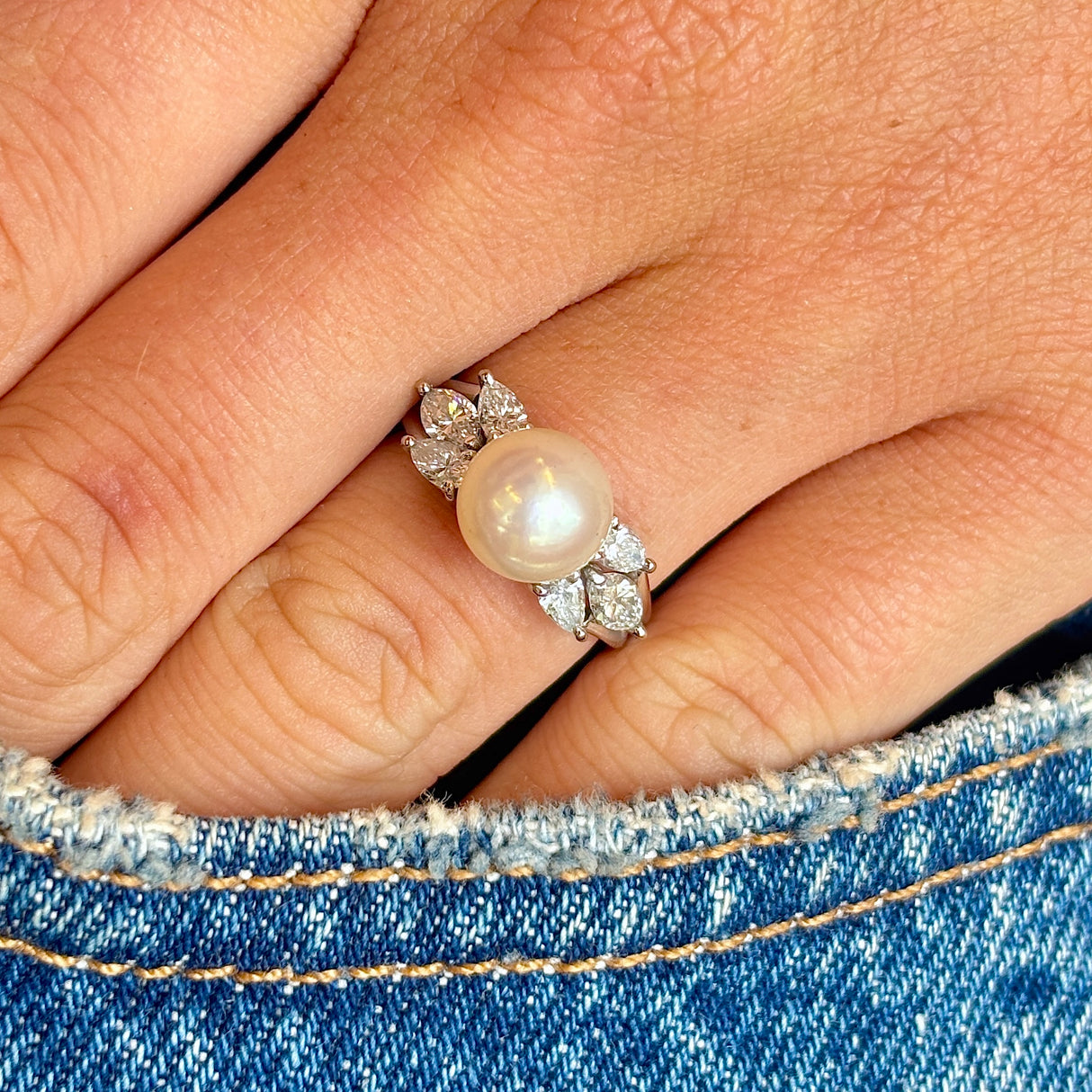 Vintage, 1950s pearl & diamond ring