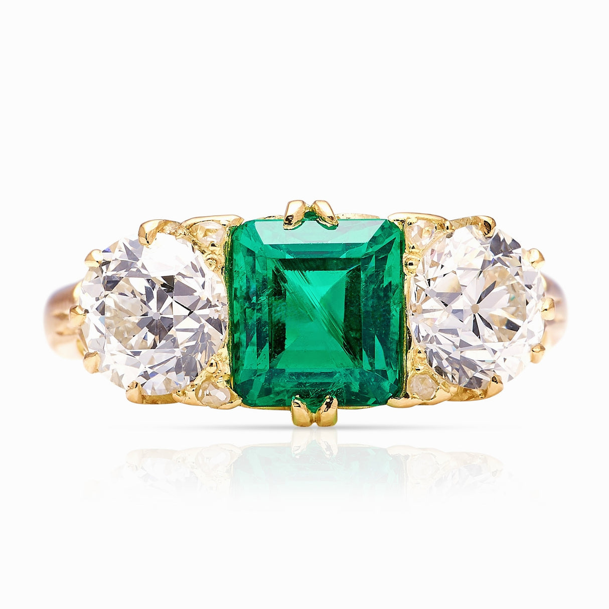 Antique, Victorian emerald & diamond three-stone ring