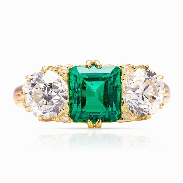 Antique, Victorian emerald & diamond three-stone ring