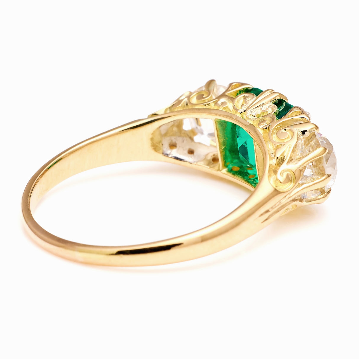 Antique, Victorian emerald & diamond three-stone ring