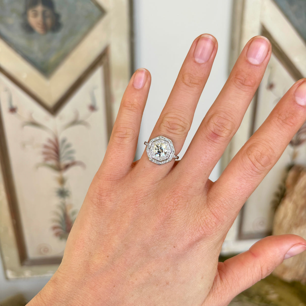 Vintage, Art Deco hexagonal diamond cluster ring