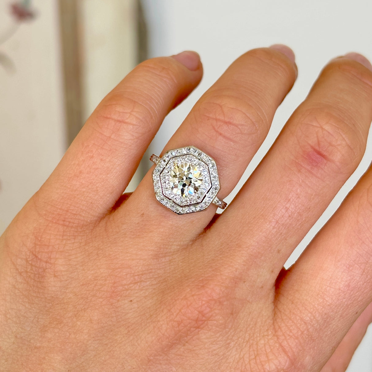 Vintage, Art Deco hexagonal diamond cluster ring