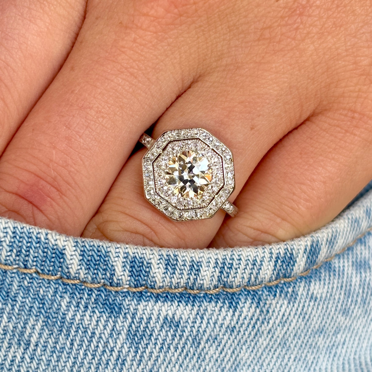 Vintage, Art Deco hexagonal diamond cluster ring