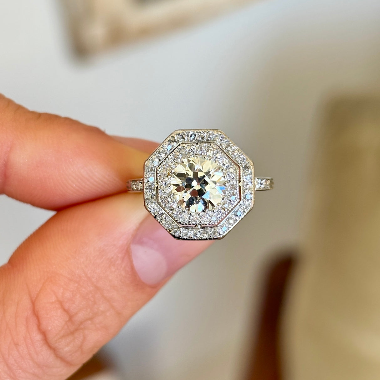 Vintage, Art Deco hexagonal diamond cluster ring