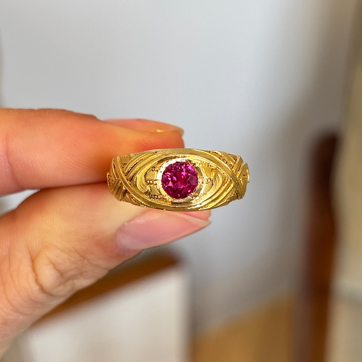 Antique, Art Nouveau Burmese ruby single-stone ring