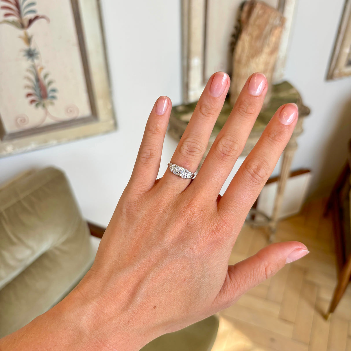 Antique, Edwardian three-stone diamond ring