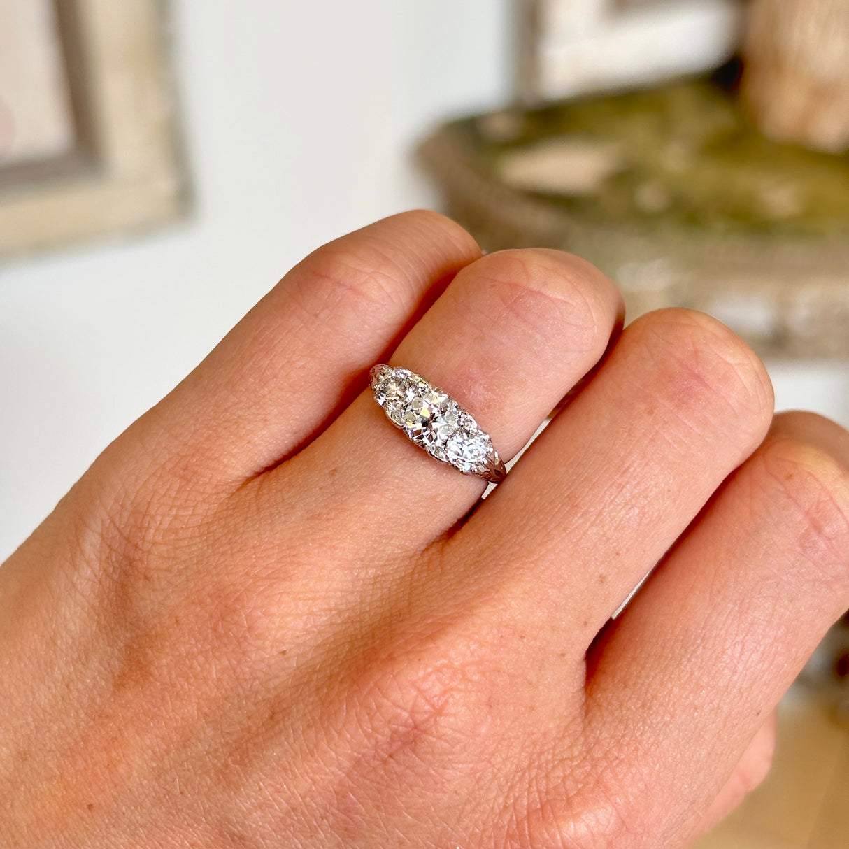 Antique, Edwardian three-stone diamond ring