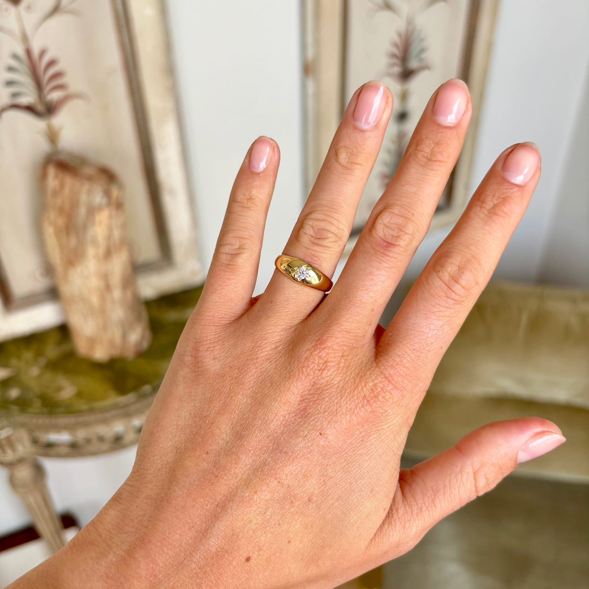 Antique, Victorian diamond solitaire gypsy ring