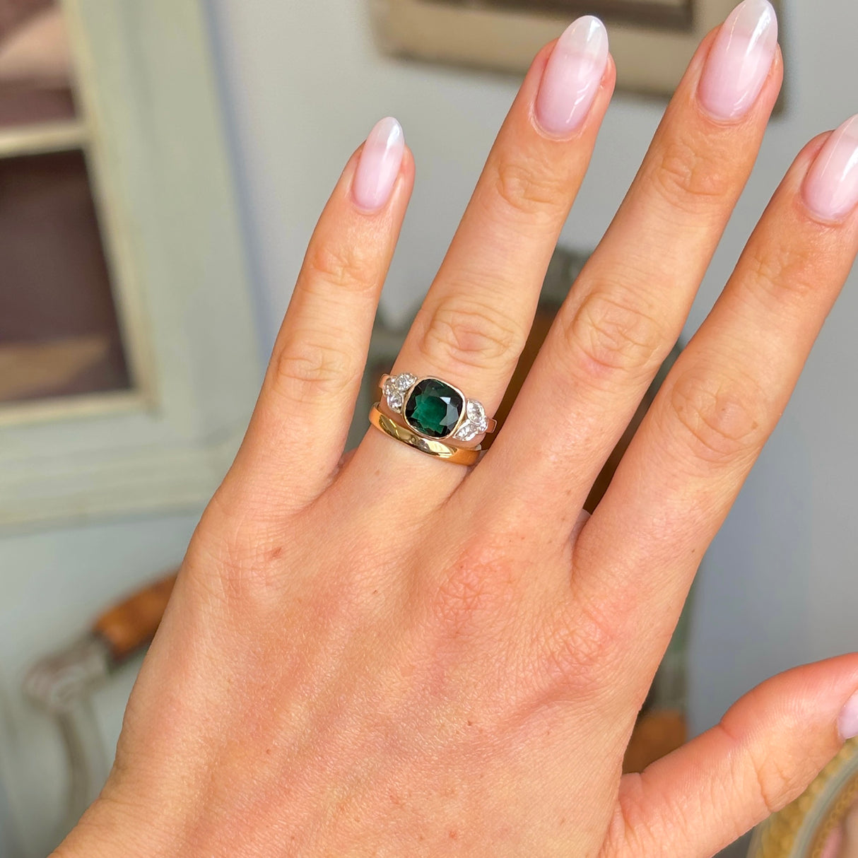 Vintage, 1940s tourmaline & diamond ring