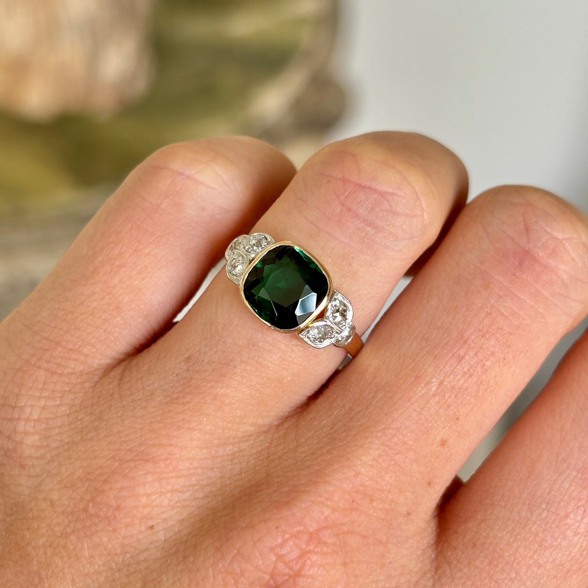 Vintage, 1940s tourmaline & diamond ring