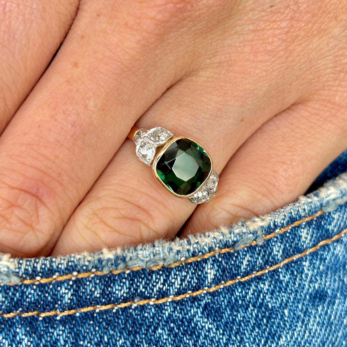 Vintage, 1940s tourmaline & diamond ring