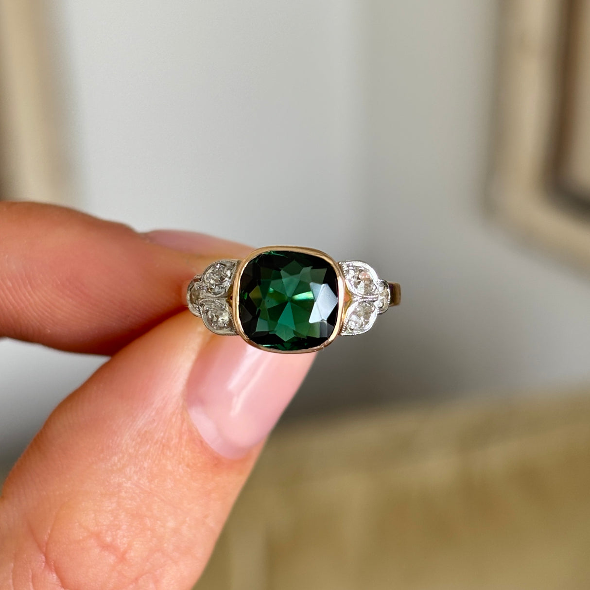 Vintage, 1940s tourmaline & diamond ring