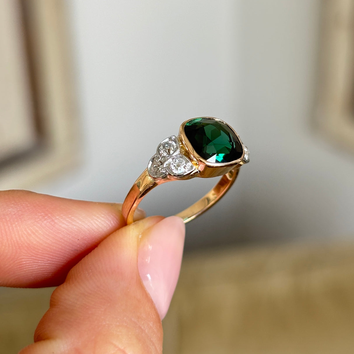 Vintage, 1940s tourmaline & diamond ring