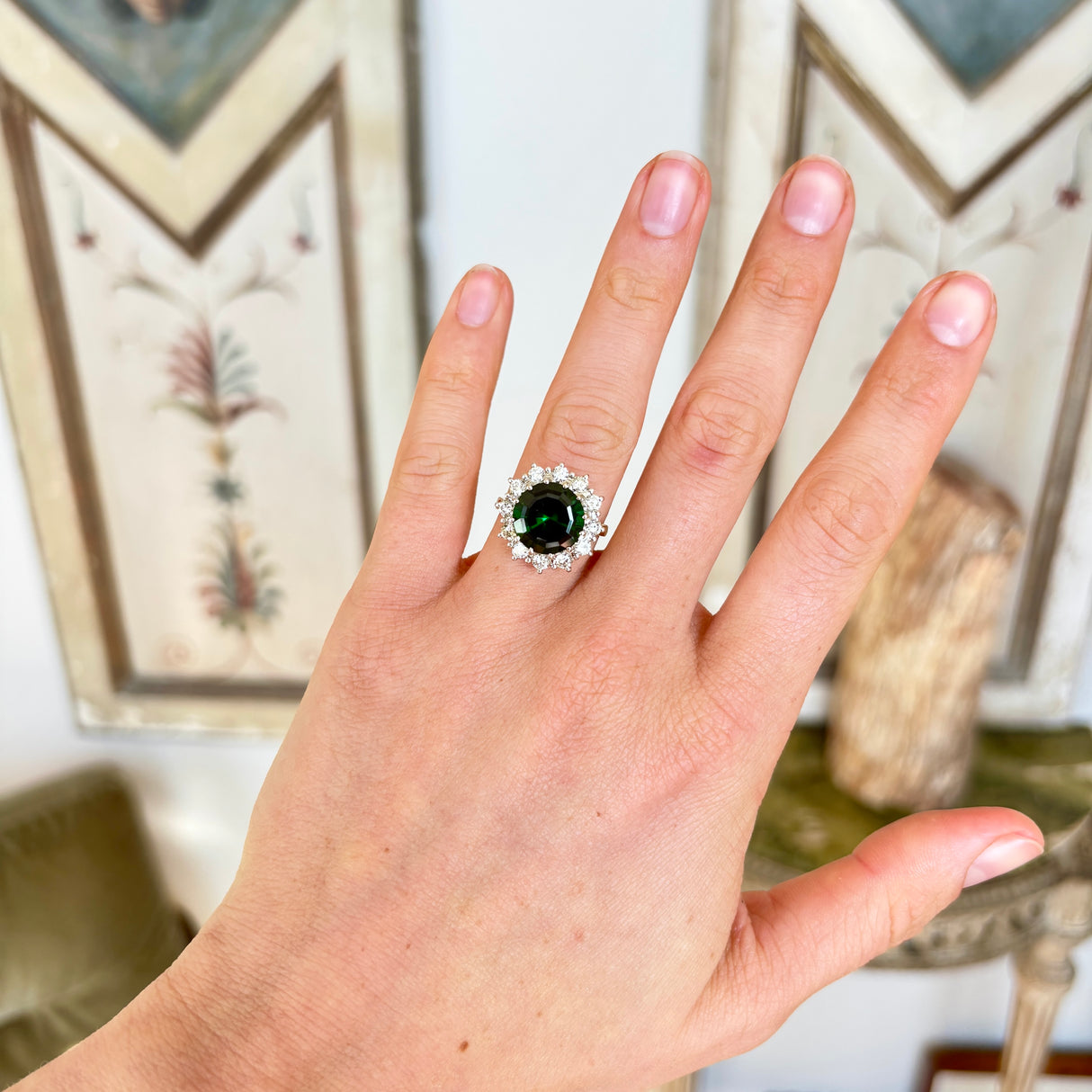 Vintage, 1970s 5ct tourmaline & diamond cluster cocktail ring