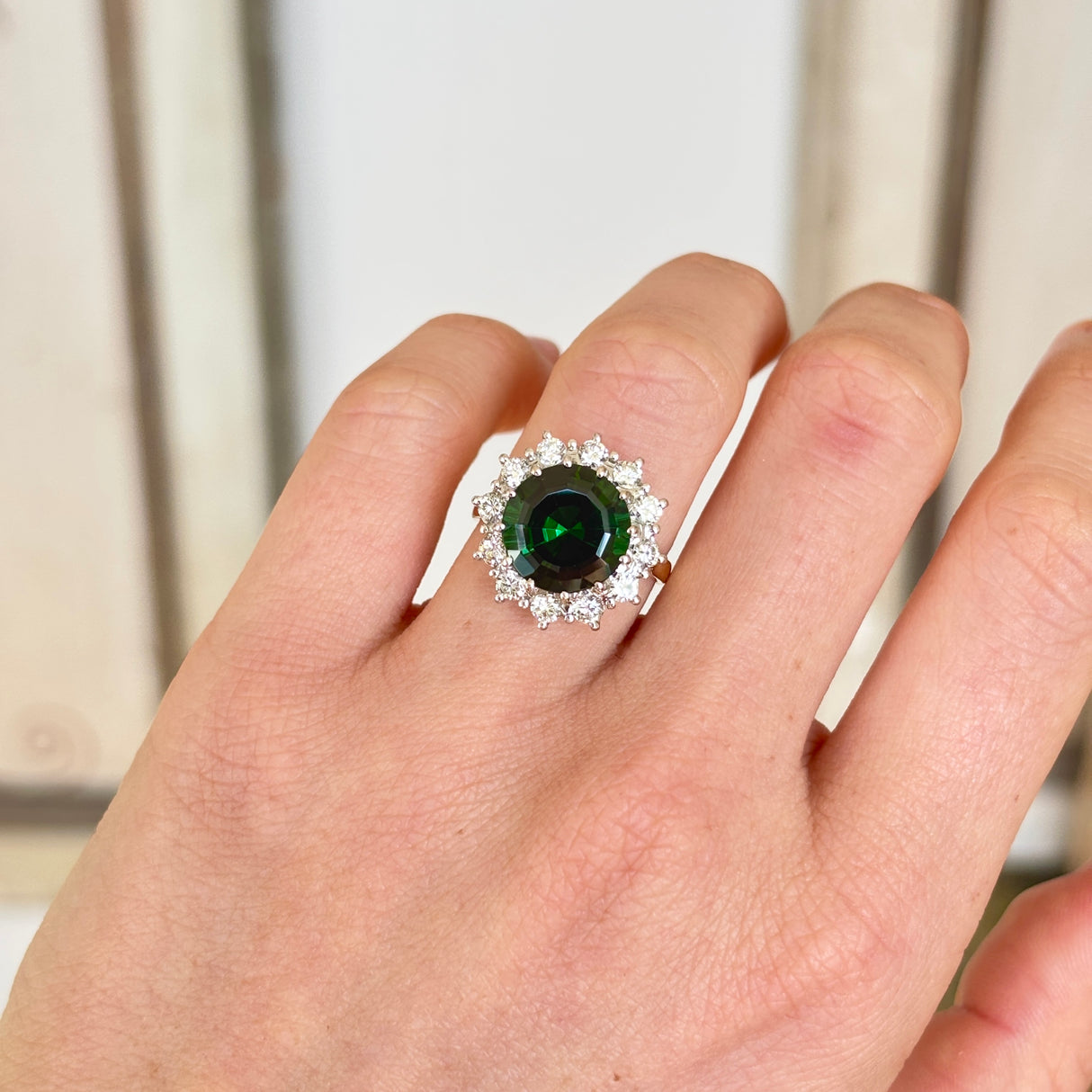 Vintage, 1970s 5ct tourmaline & diamond cluster cocktail ring
