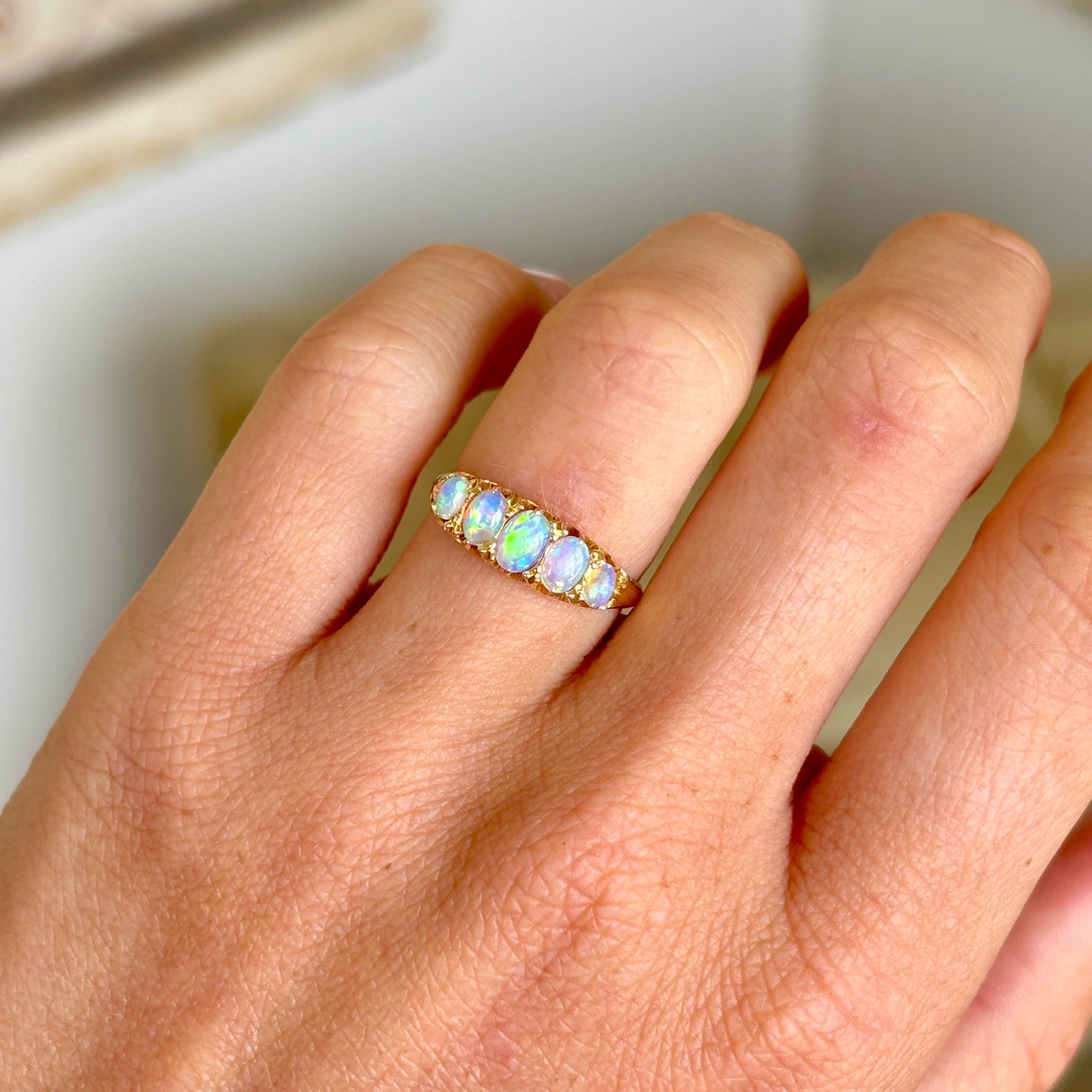 Antique, Edwardian five-stone opal ring