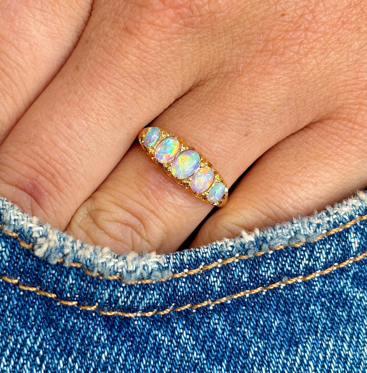 Antique, Edwardian five-stone opal ring