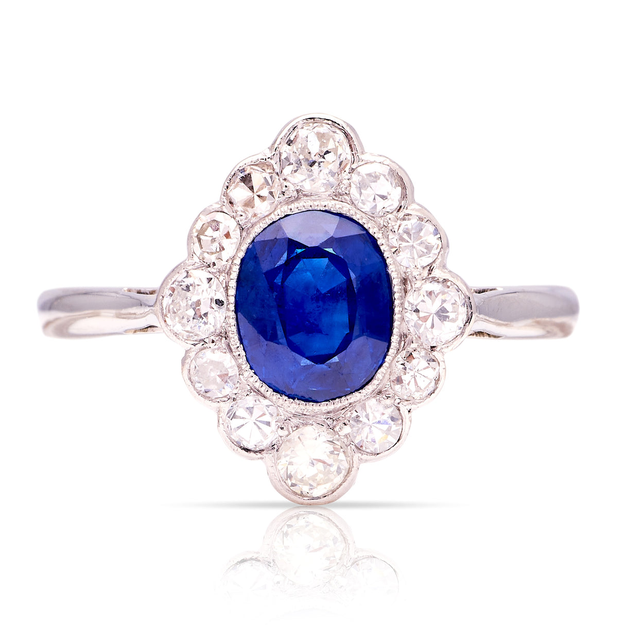 Antique Edwardian sapphire & diamond kite-shaped cluster ring