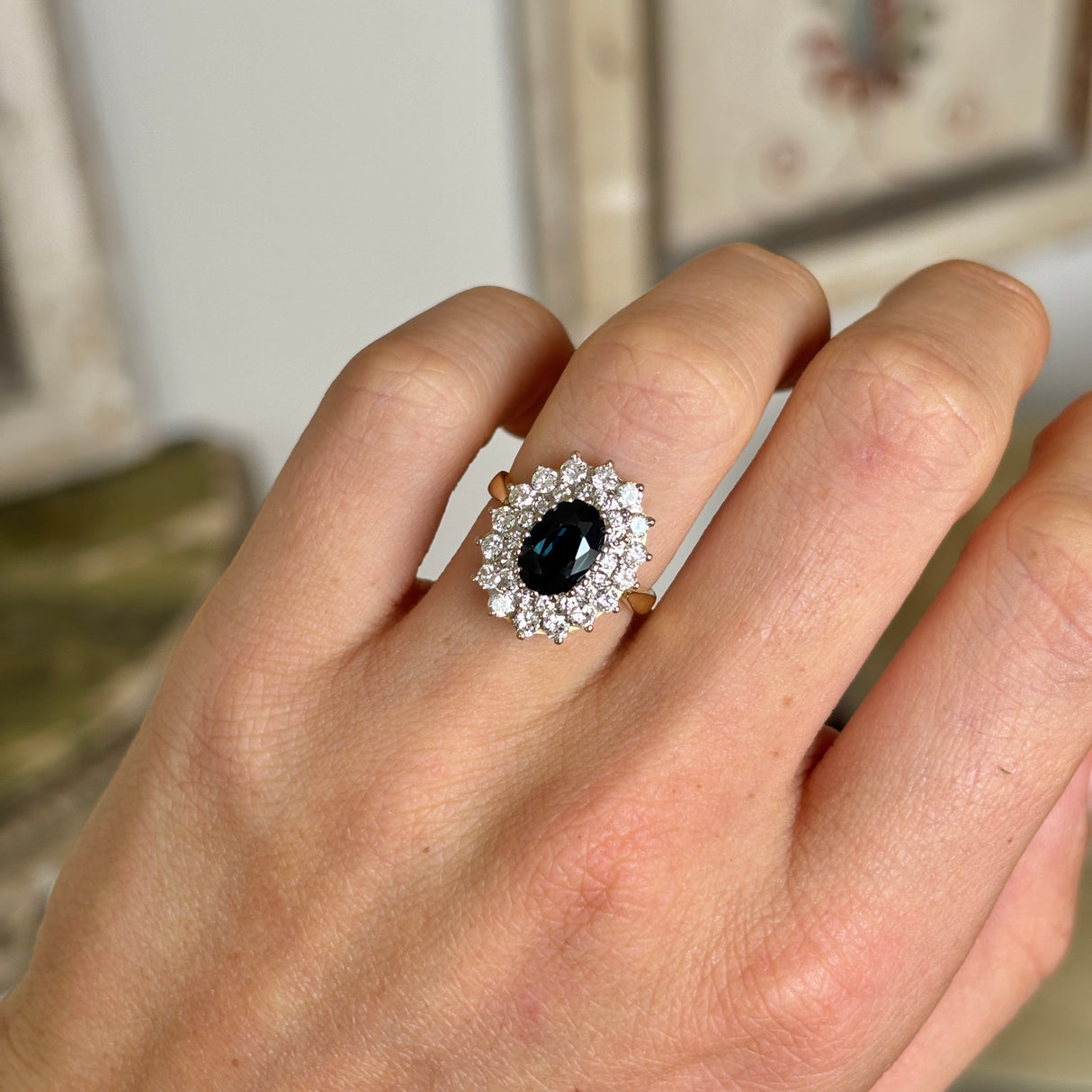 Vintage, 1950s sapphire & diamond cluster ring