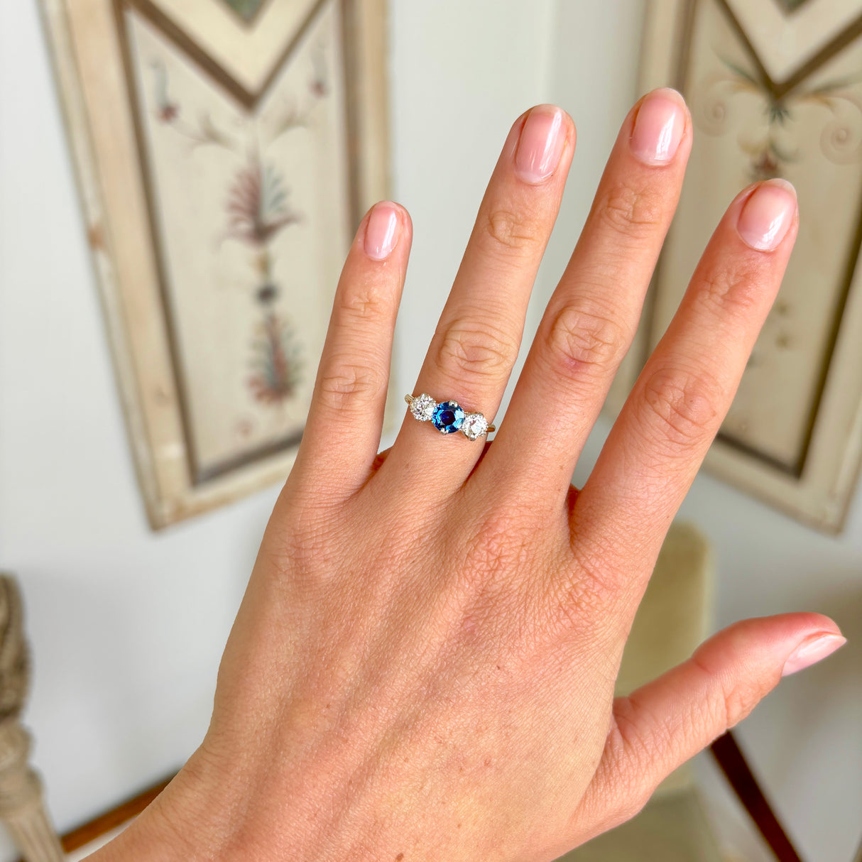 Antique, Edwardian sapphire & diamond three-stone ring