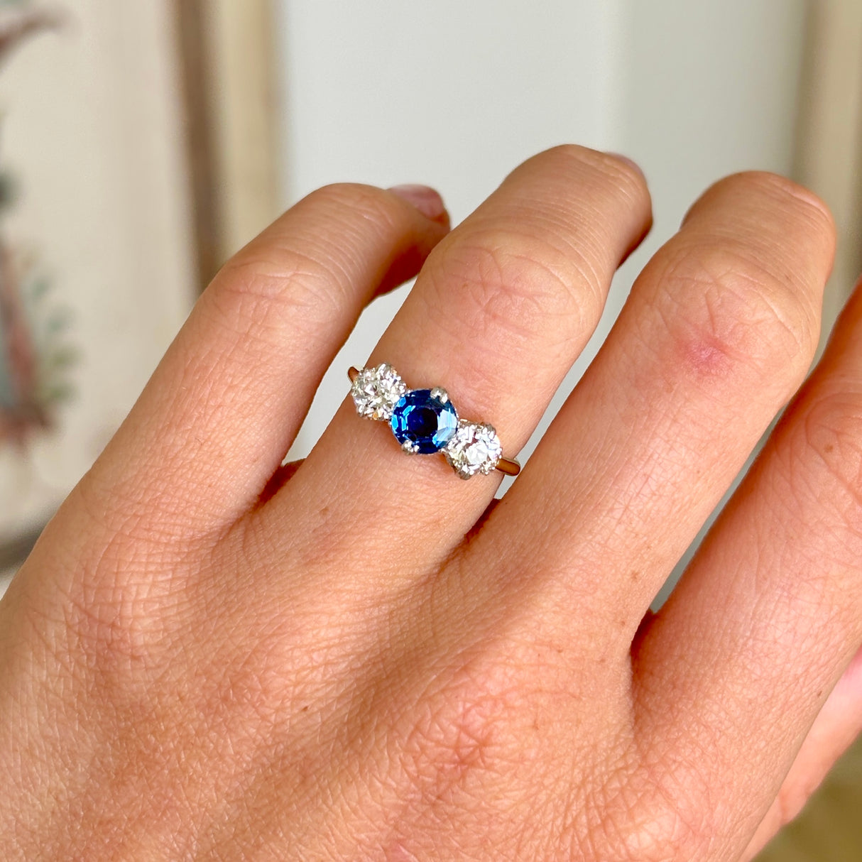 Antique, Edwardian sapphire & diamond three-stone ring