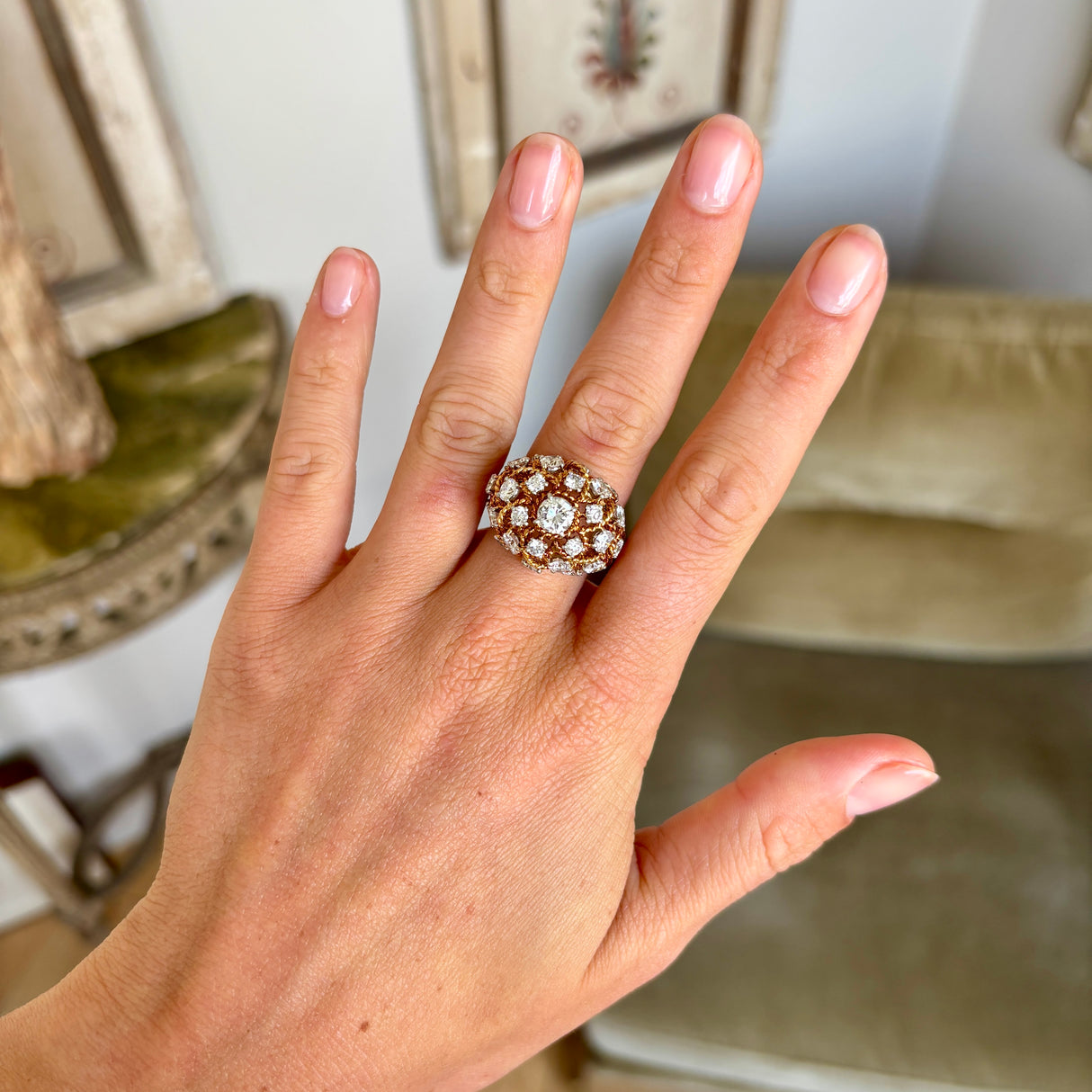 Vintage, 1950s Cartier diamond bombé ring