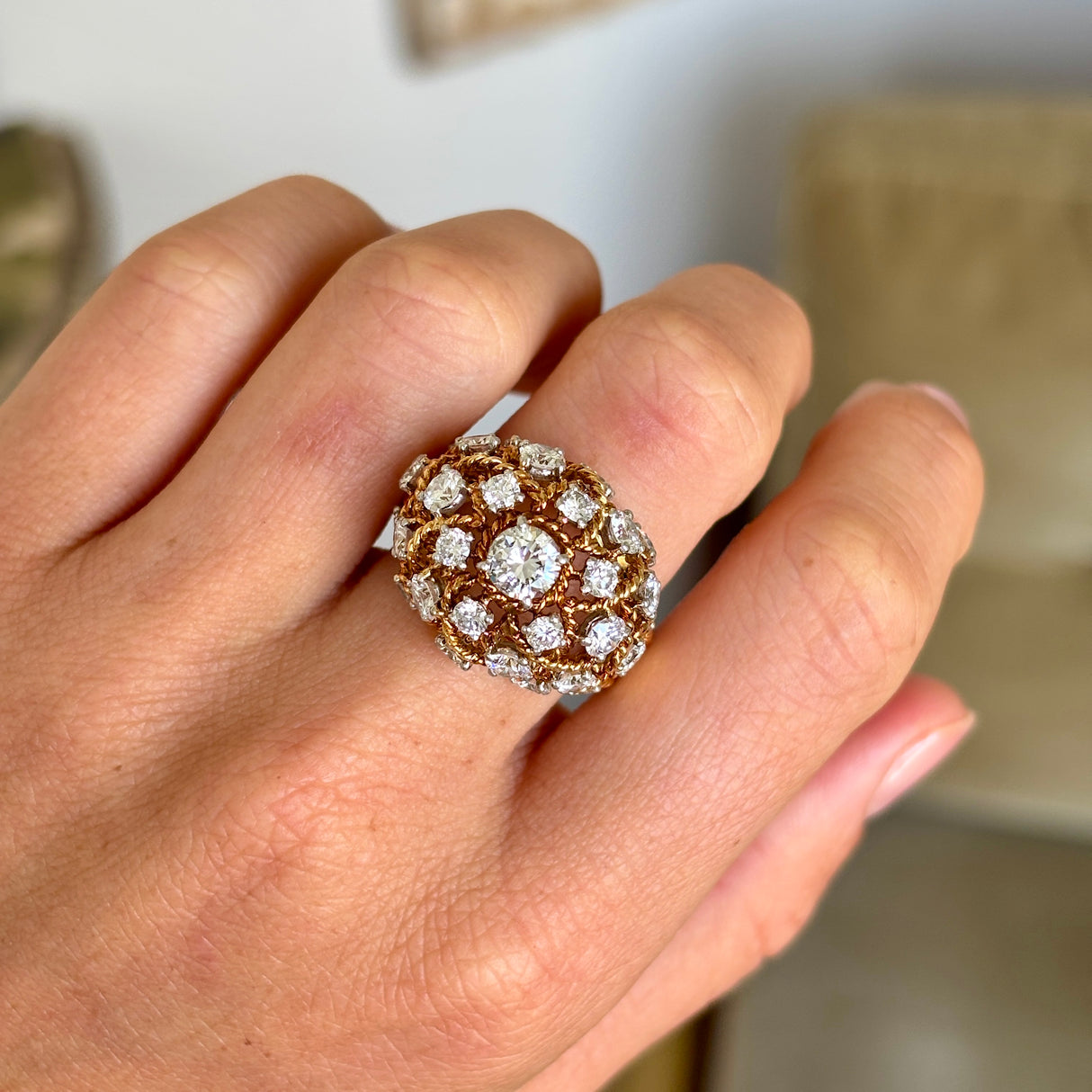 Vintage, 1950s Cartier diamond bombé ring