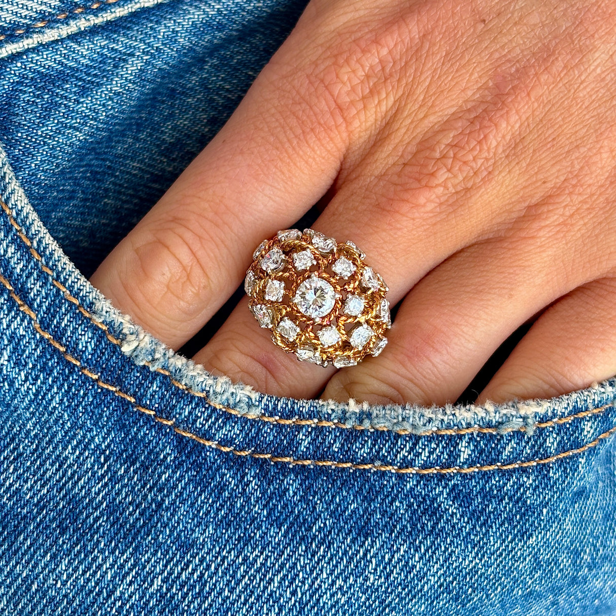 Vintage, 1950s Cartier diamond bombé ring