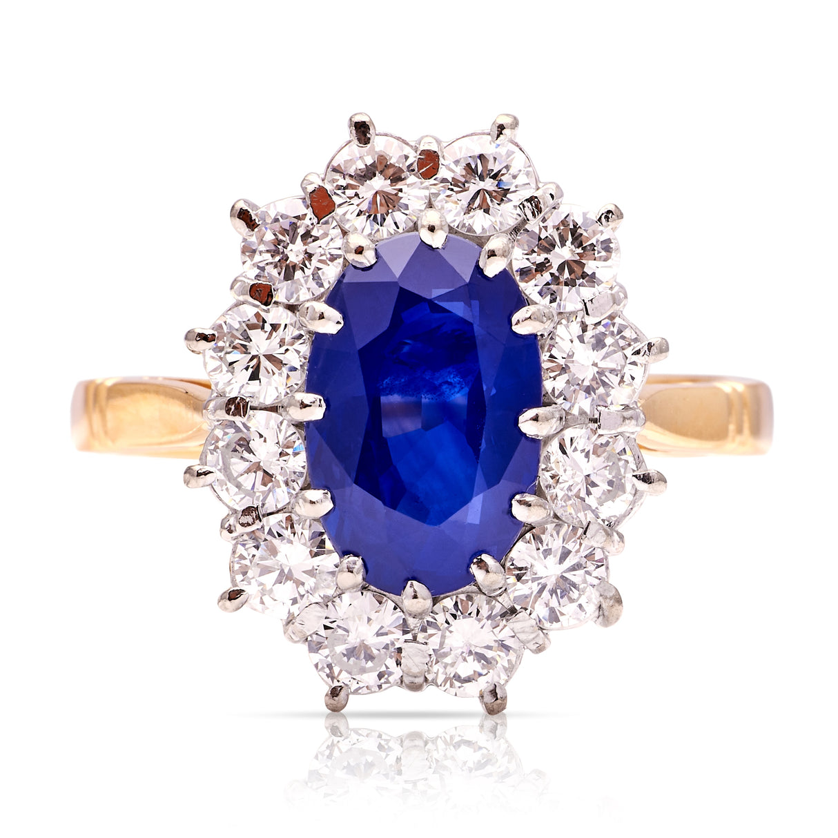 Vintage, 1980s Royal Blue sapphire & diamond cluster ring