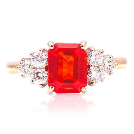 Vintage, 1970s fire opal & diamond ring