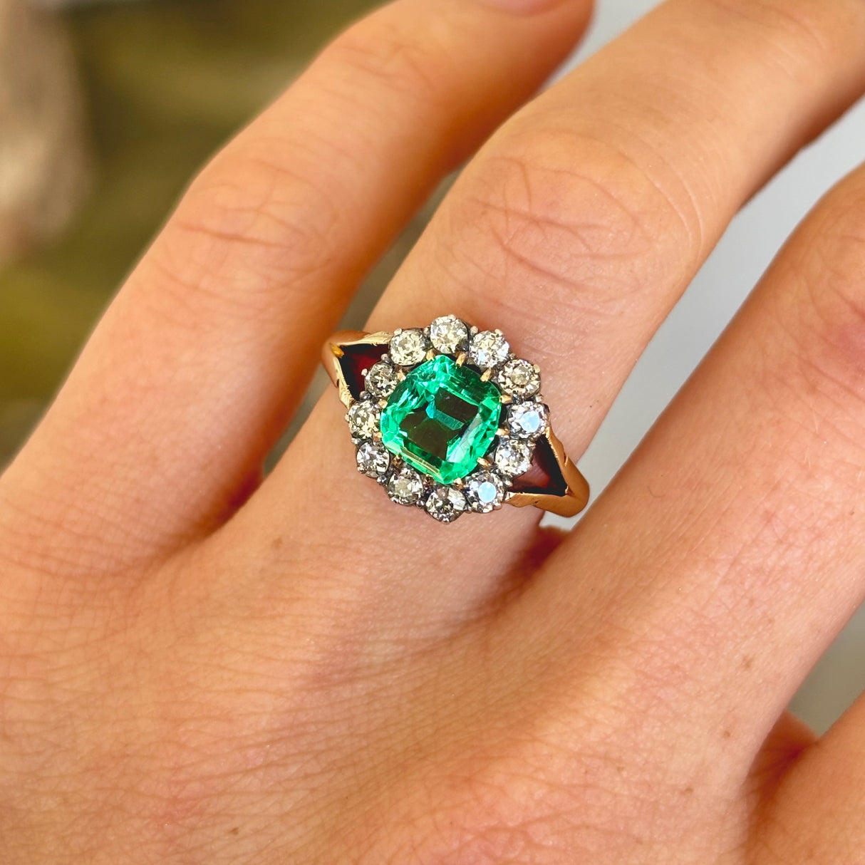 2570-Antique, Victorian emerald & diamond cluster ring-1