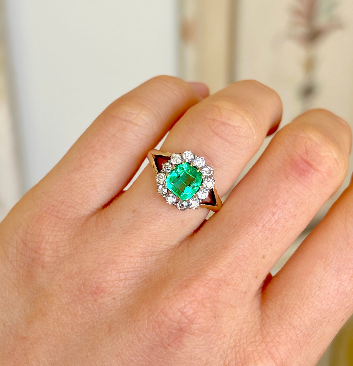 2570-Antique, Victorian emerald & diamond cluster ring-1