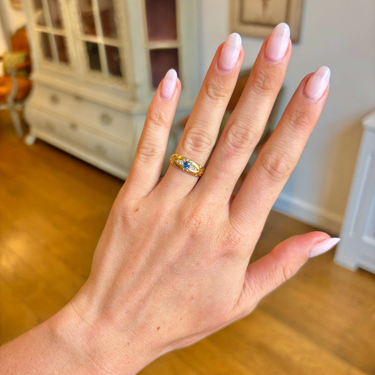 Antique, Late Victorian sapphire & diamond gypsy ring