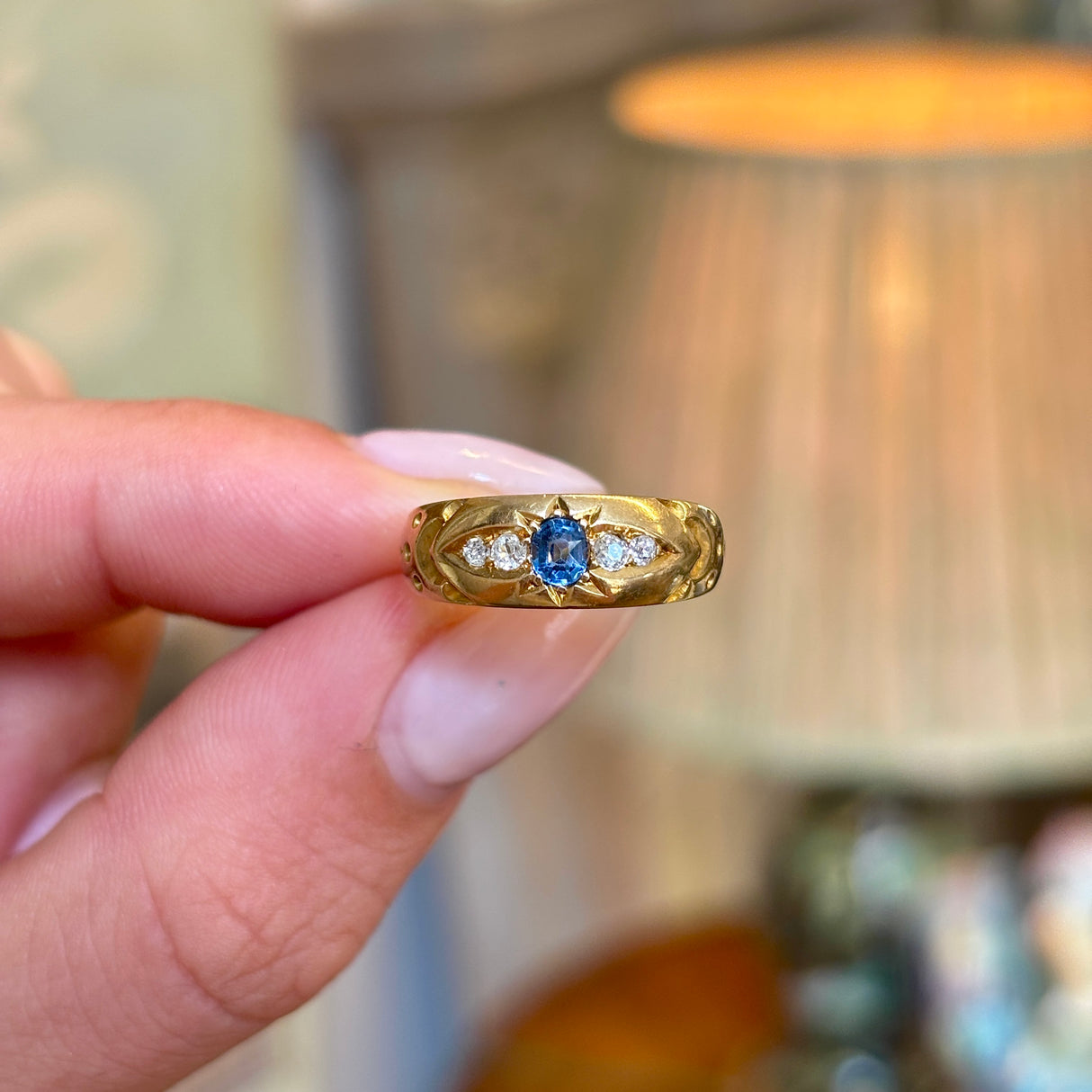 Antique, Late Victorian sapphire & diamond gypsy ring