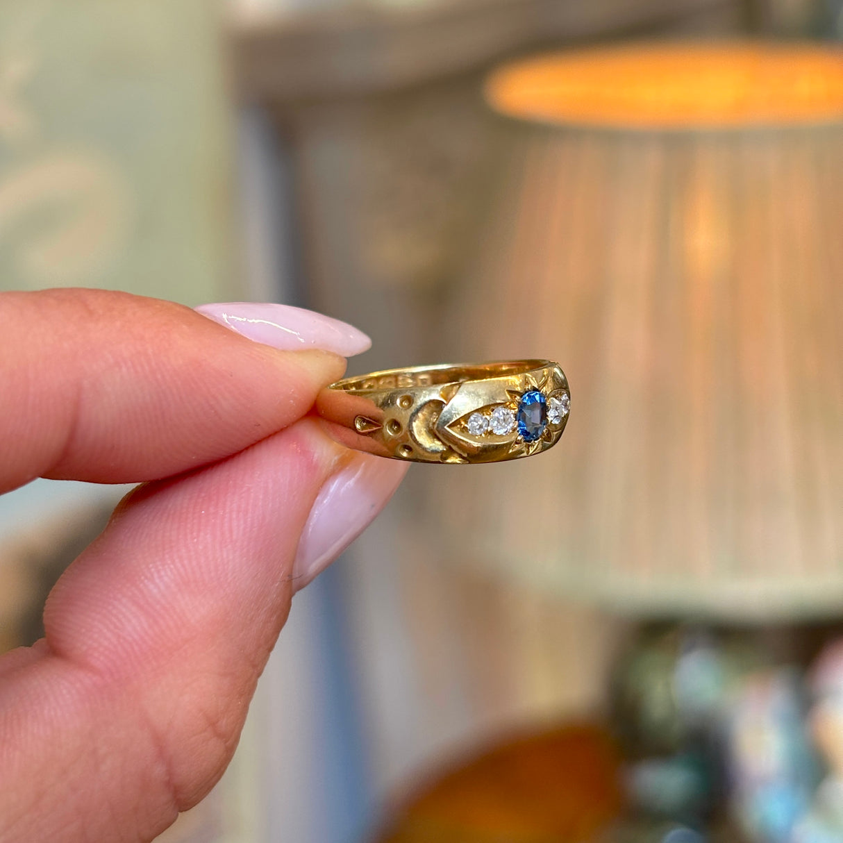 Antique, Late Victorian sapphire & diamond gypsy ring