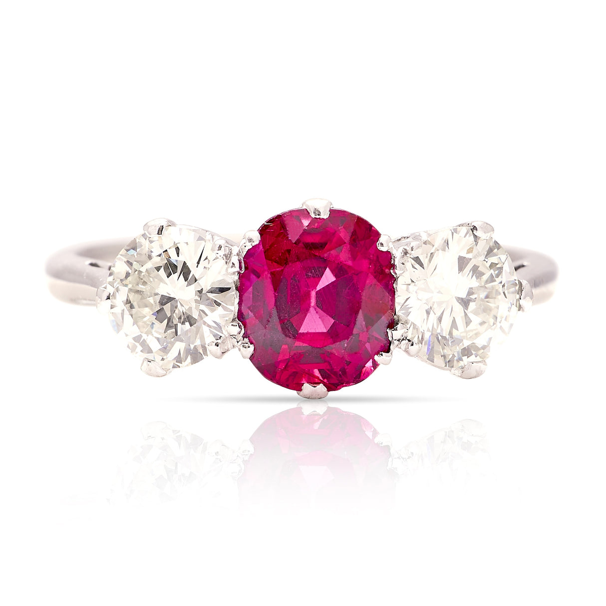 Vintage, 1930s ruby & diamond three-stone ring