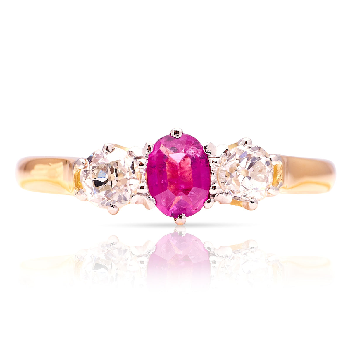 Antique, Victorian ruby & diamond three-stone ring